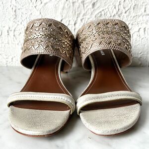 Donald J Pliner Gold  Kitten Heeled Sandal Women's 8 Metallic Woven Leather Boho